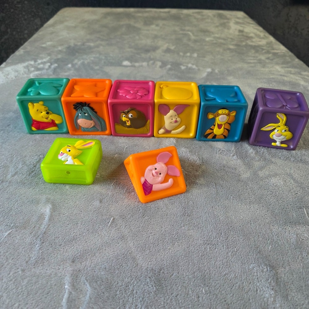 Vintage Disney Winnie The Pooh & Friends Blocks Set 8 Soft Rubber Toy Colorful
